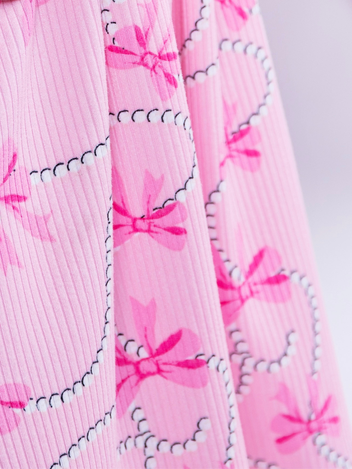 Bow Bliss Pink Puff Sleeve Dress