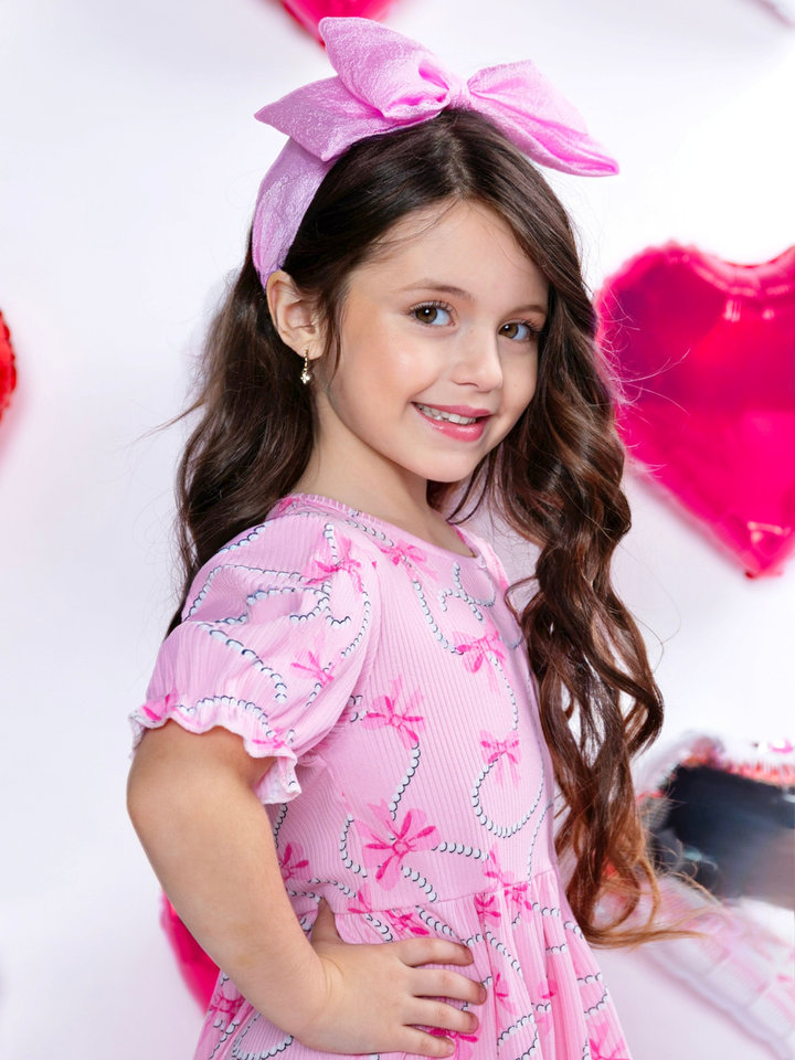 Bow Bliss Pink Puff Sleeve Dress