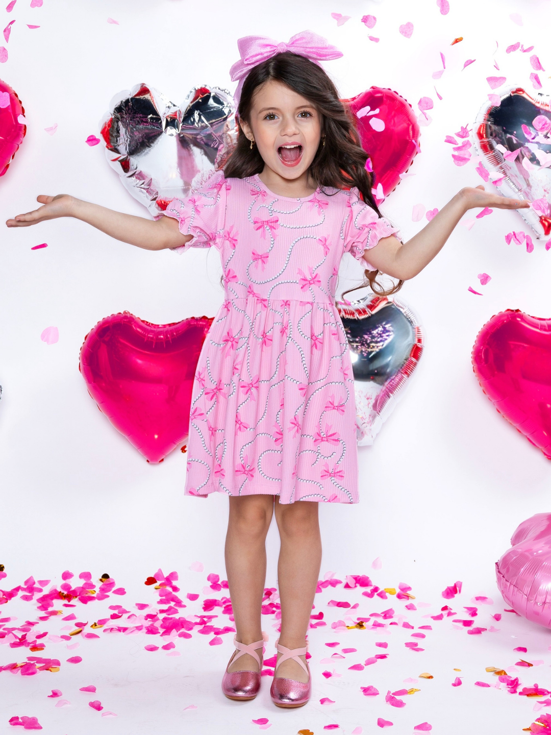 Bow Bliss Pink Puff Sleeve Dress