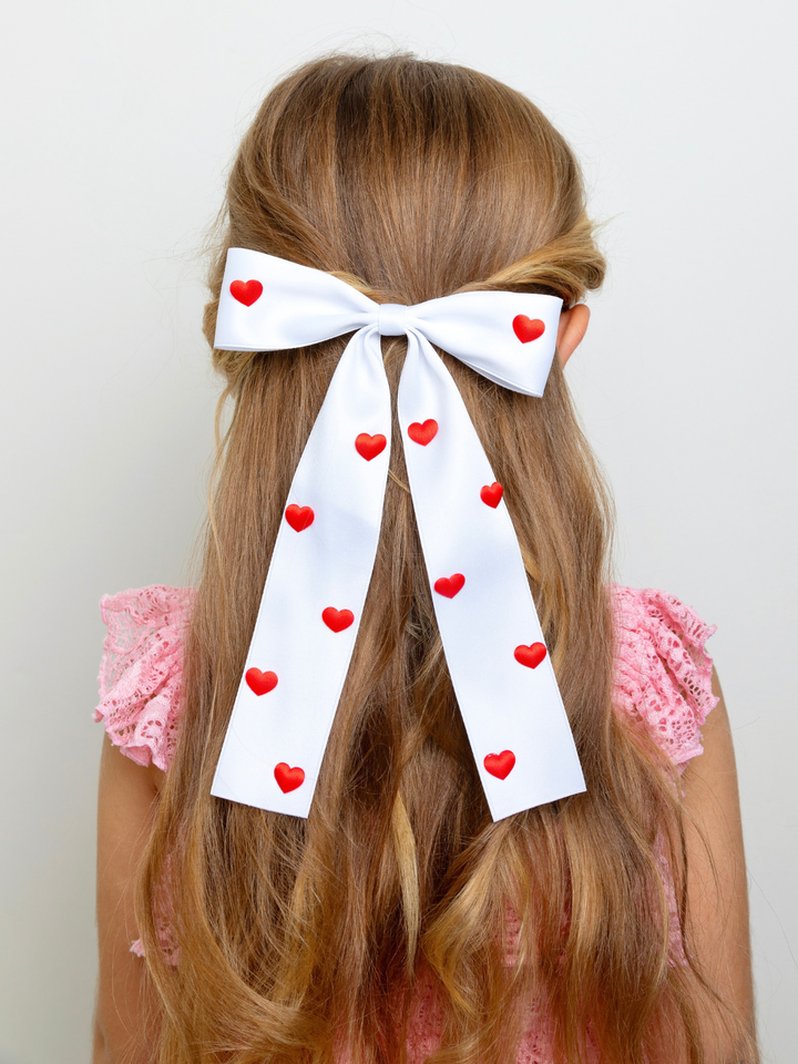 Sweet Hearts Red & White Bow Clip