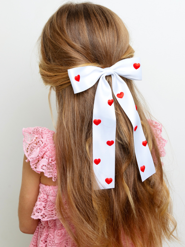 Sweet Hearts Red & White Bow Clip