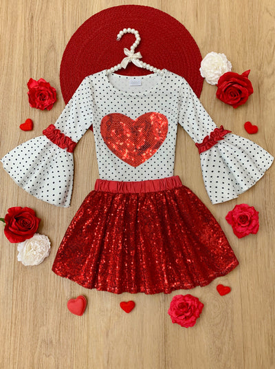 Mia Belle Girls Sequin Skirt Set | Girls Valentine's Outfits