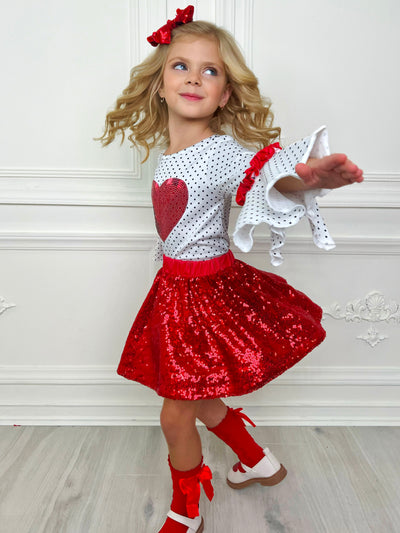 Mia Belle Girls Sequin Skirt Set | Girls Valentine's Outfits