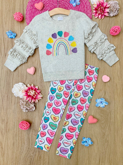 Mia Belle Girls Heart Sweater & Legging Set | Valentine's Outfits