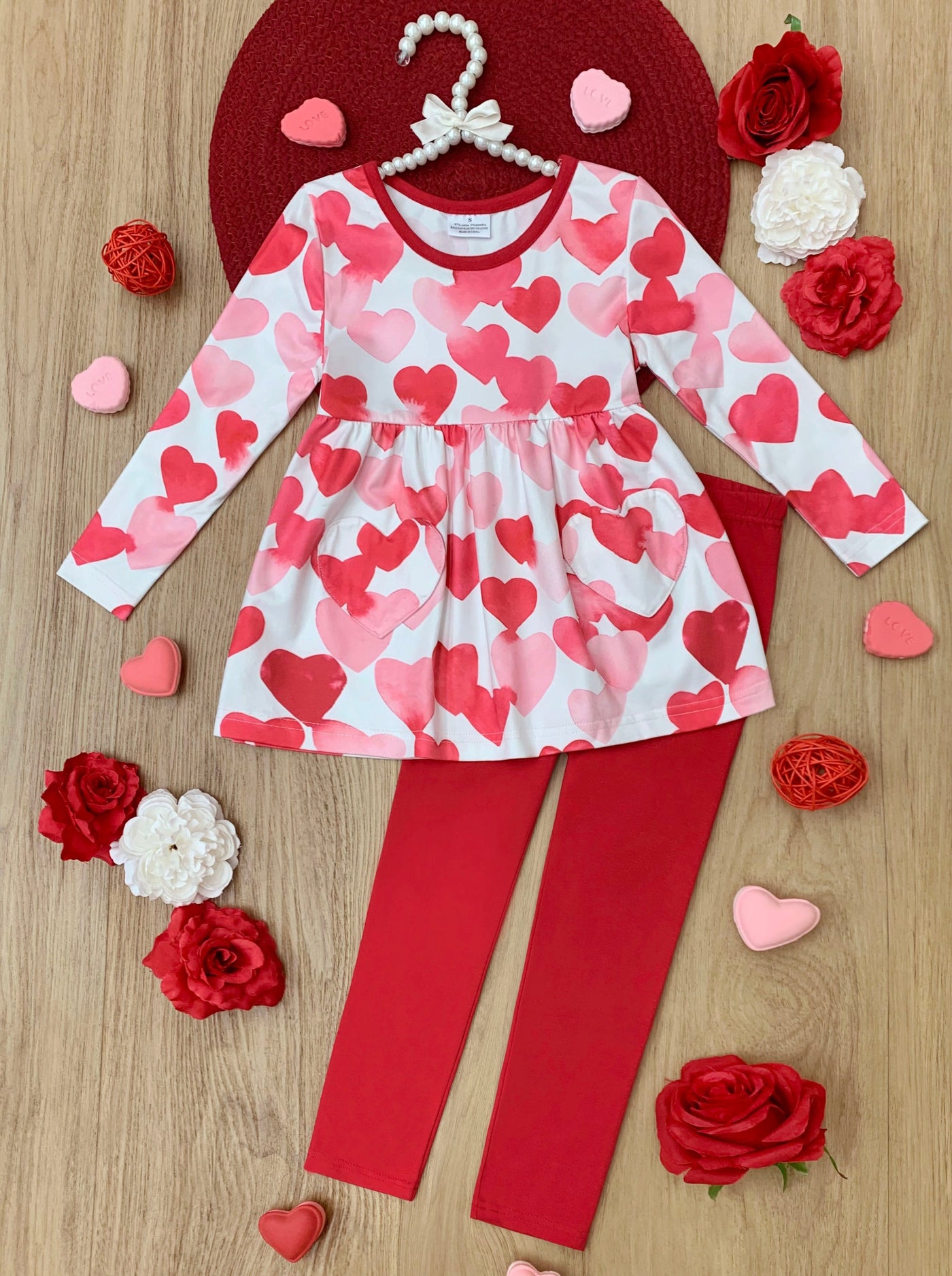 Mia Belle Girls Heart Tunic & Legging Set | Valentine's Outfits