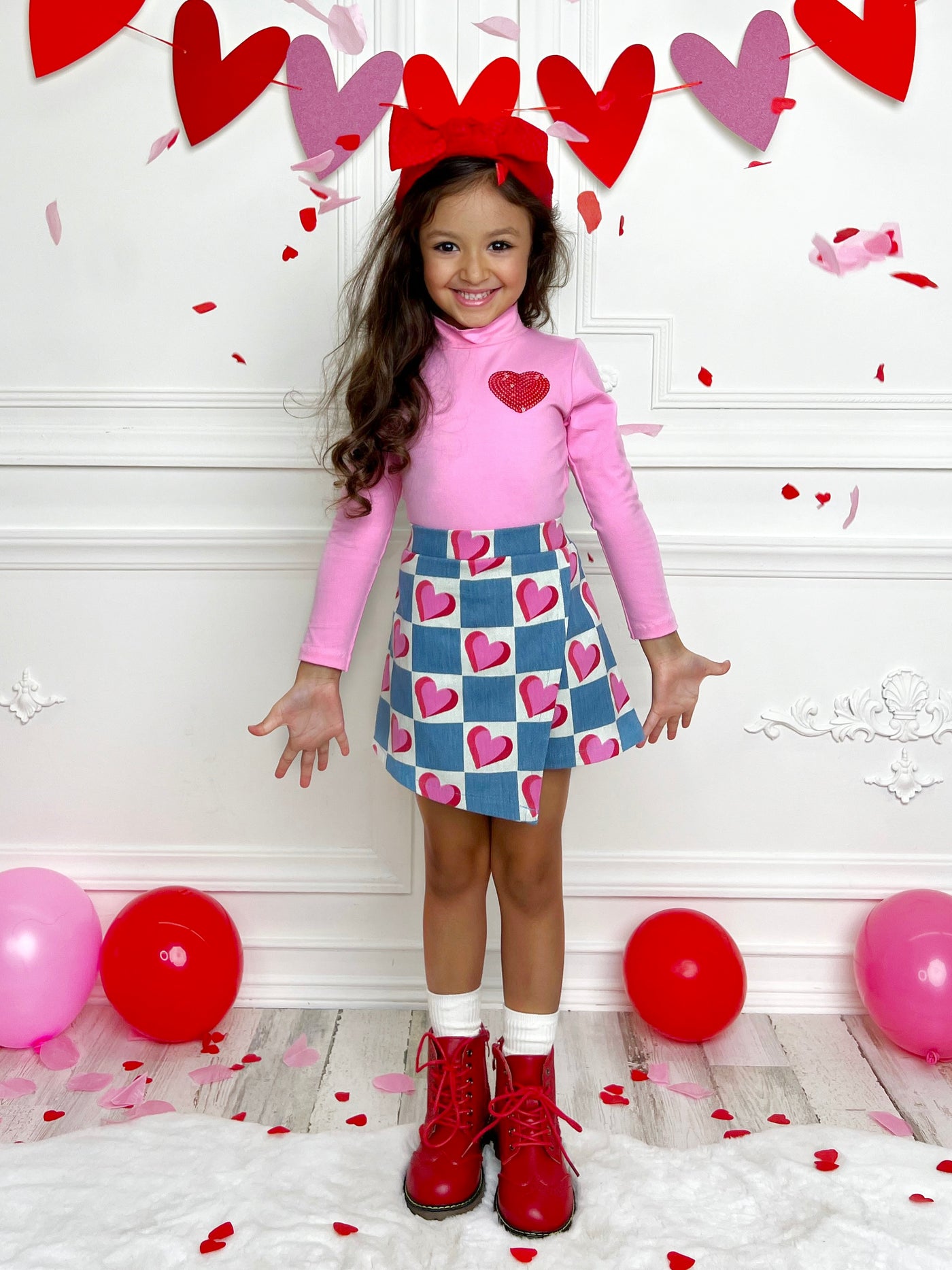 Mia Belle Girls Denim Skort Set | Girls Valentine's Outfits