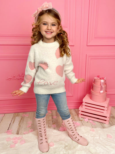 Mia Belle Girls Pink Hearts Pullover Sweater | Valentine's Tops