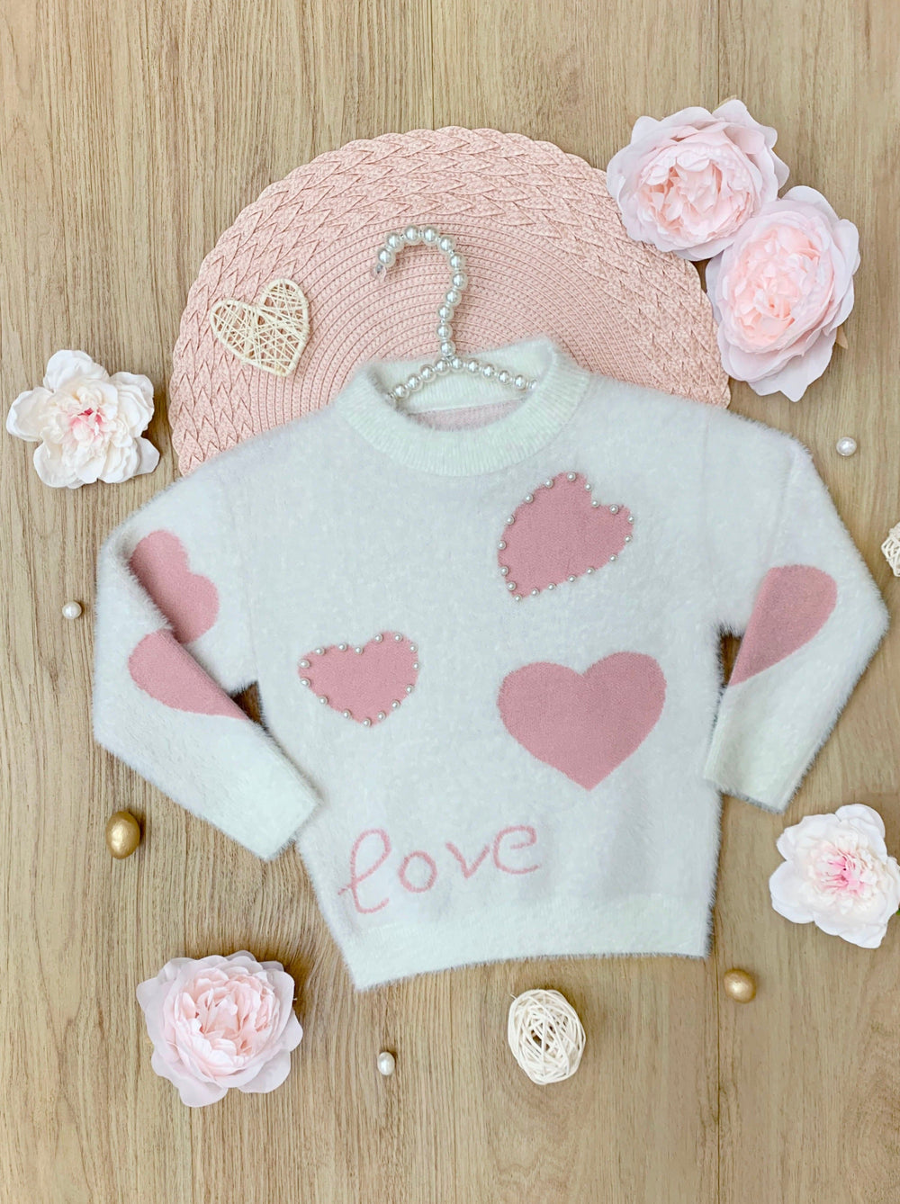 Mia Belle Girls Pink Hearts Pullover Sweater | Valentine's Tops
