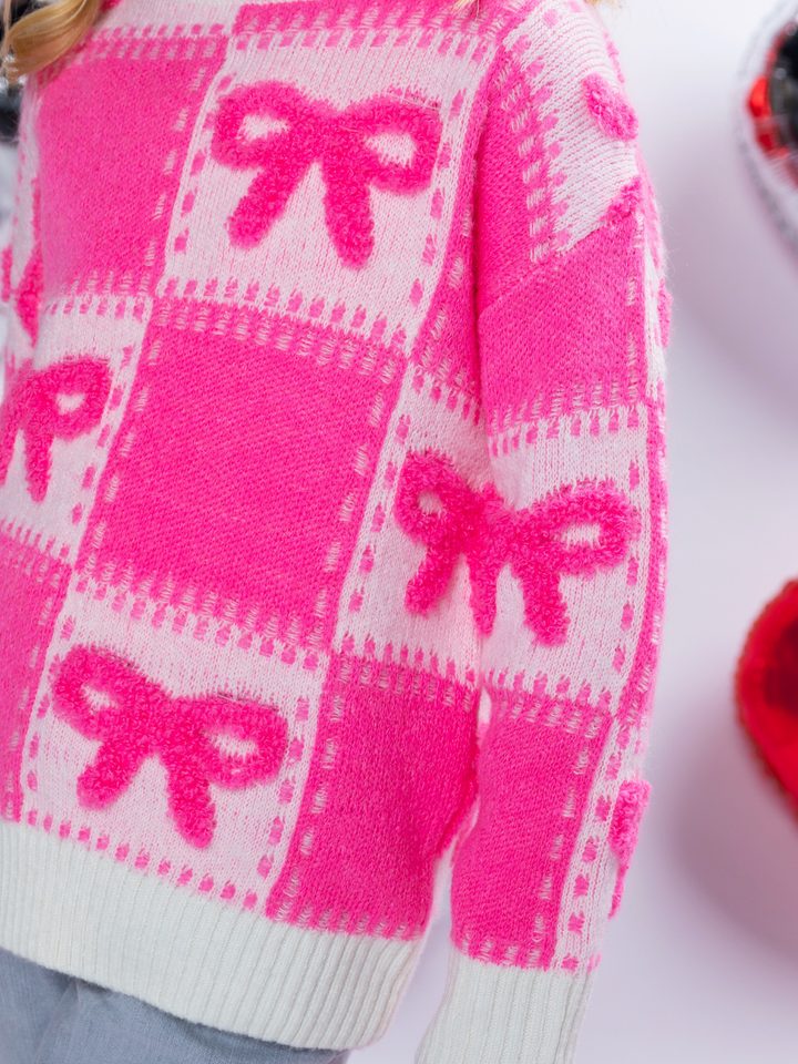 Sweet Bow Pink Knit Sweater