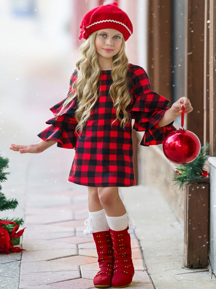 Cute Winter Dressy Outfits | Girls Plaid Tiered Sleeve Miya Dress Mia Belle Girls Cute Winter Dressy Outfits | Girls Plaid Tiered Sleeve Miya Dress Mia Belle Girls