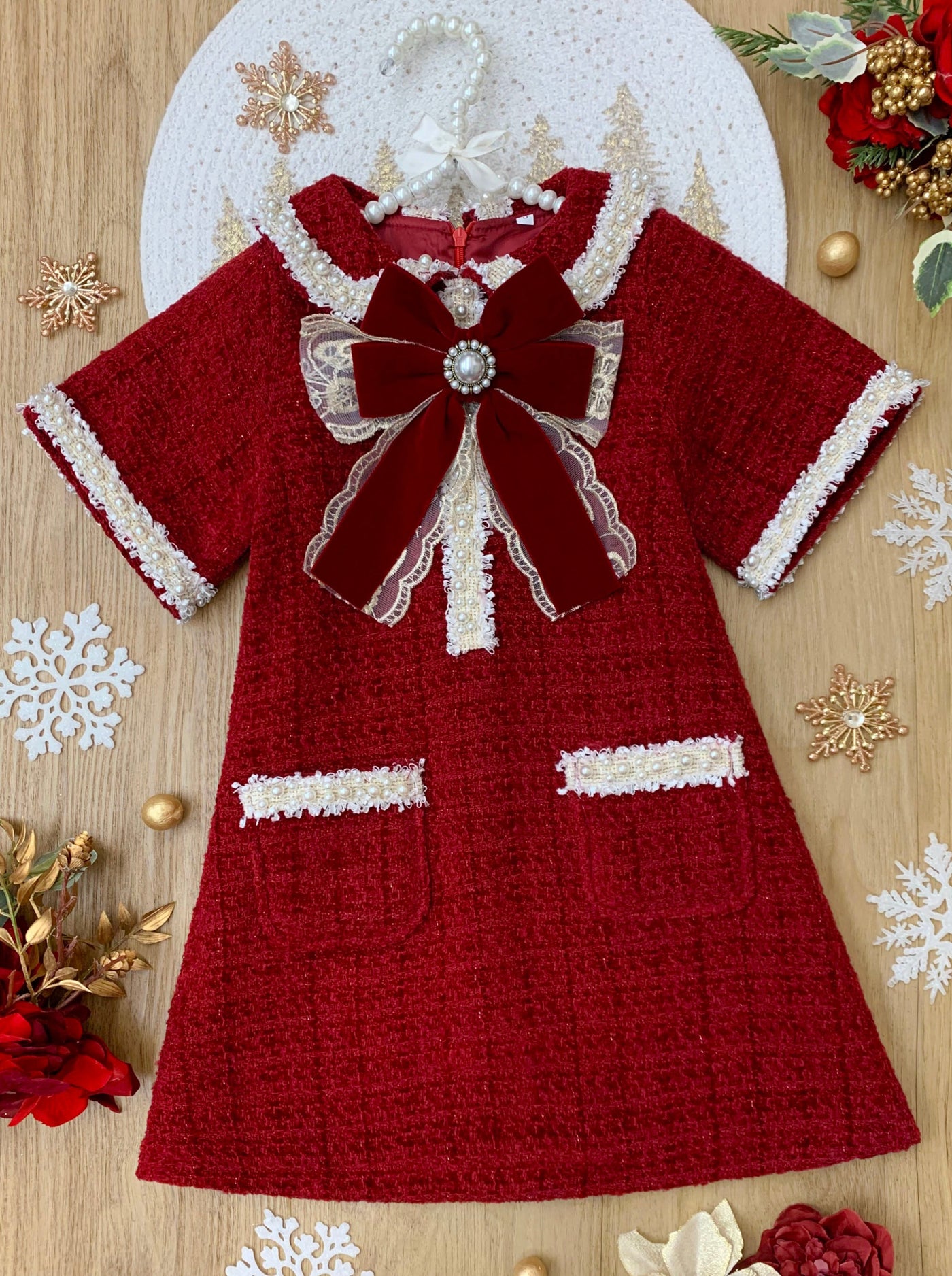 Mia Belle Girls Burgundy Tweed Dress | Girls Winter Dresses