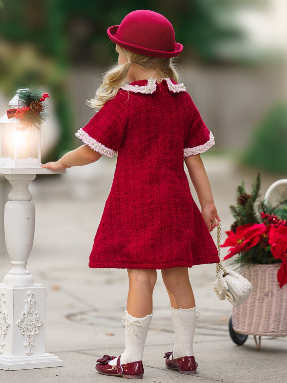 Mia Belle Girls Burgundy Tweed Dress | Girls Winter Dresses Mia Belle Girls Burgundy Tweed Dress | Girls Winter Dresses