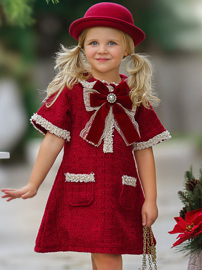 Mia Belle Girls Burgundy Tweed Dress | Girls Winter Dresses
