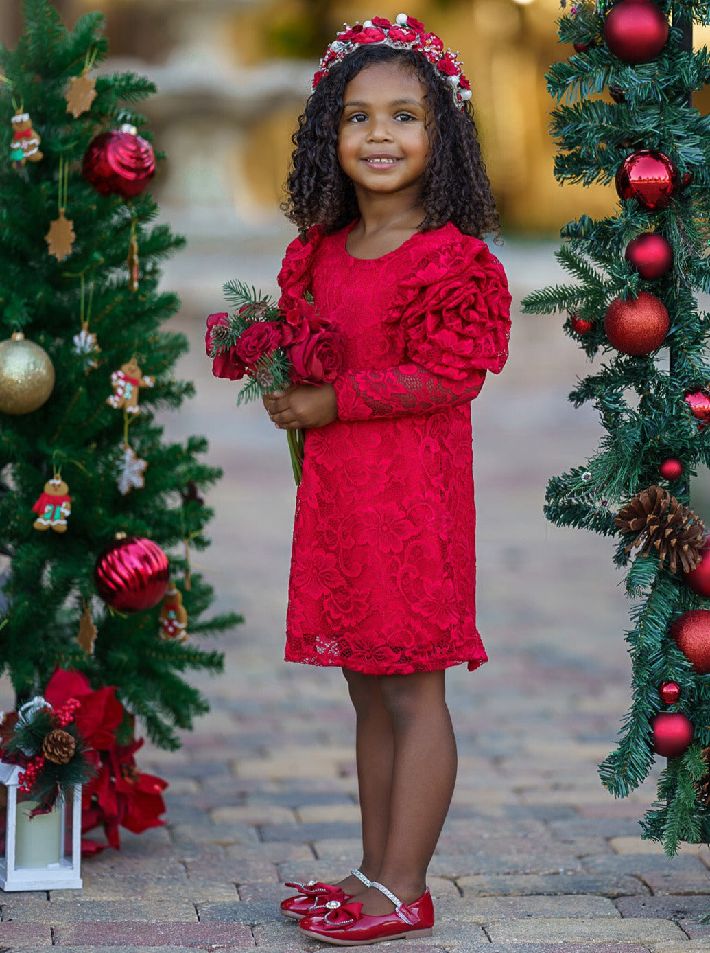 Ruby Princess Rosette Sleeve Red Lace Dress Mia Belle Girls Ruby Princess Rosette Sleeve Red Lace Dress Mia Belle Girls