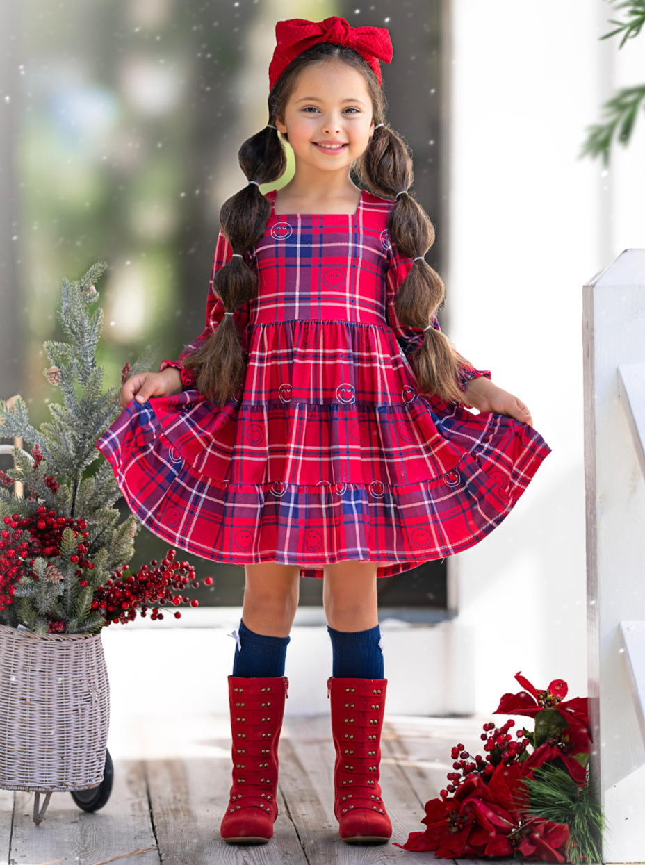 Girls red plaid dress sales