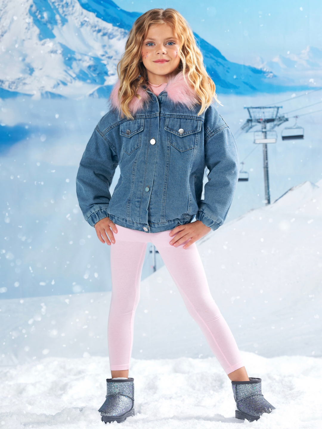 Most Popular Pink Fur Hooded Denim Coat