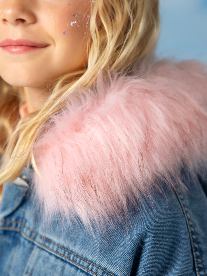 Most Popular Pink Fur Hooded Denim Coat