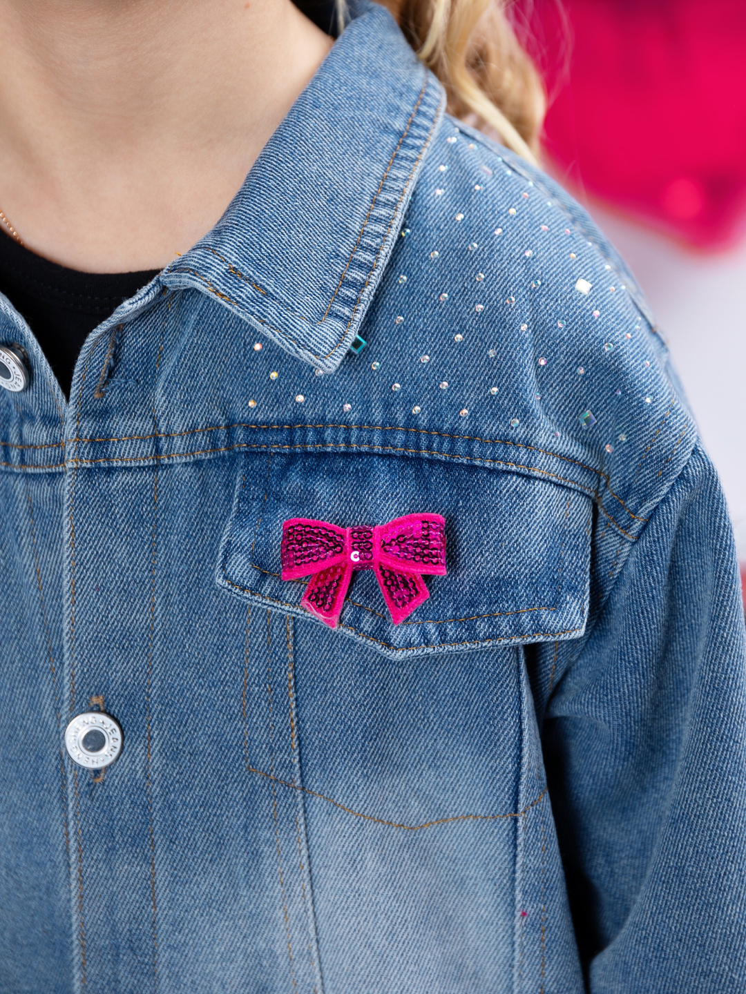 Ellaria Sequin Bow Denim Jacket