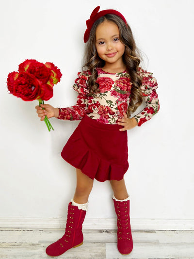 Mia Belle Girls Floral Top and Ruffle Skirt Set | Girls Fall Clothes