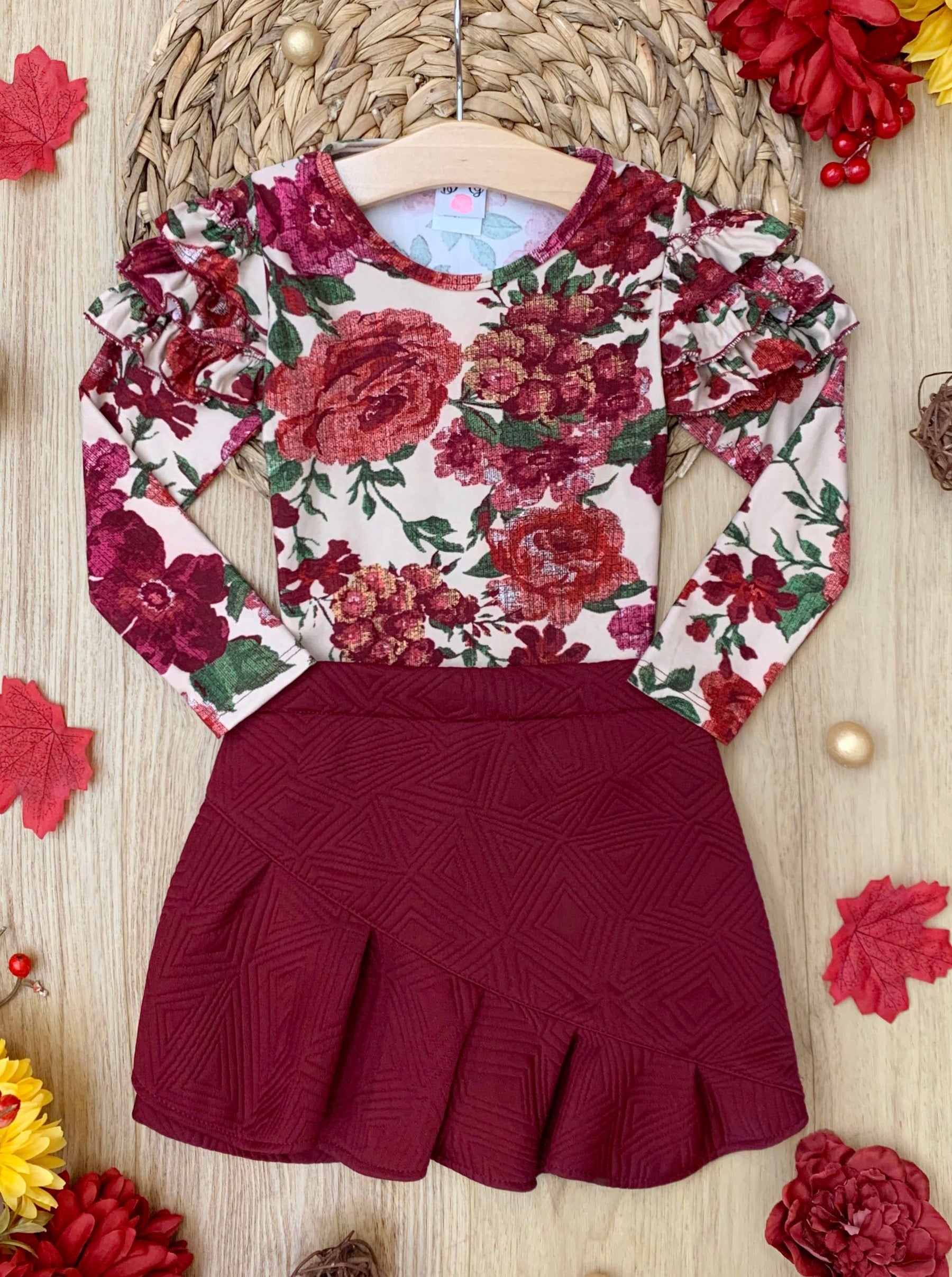 Girl Floral Skirt Top Set - Beige main image 0