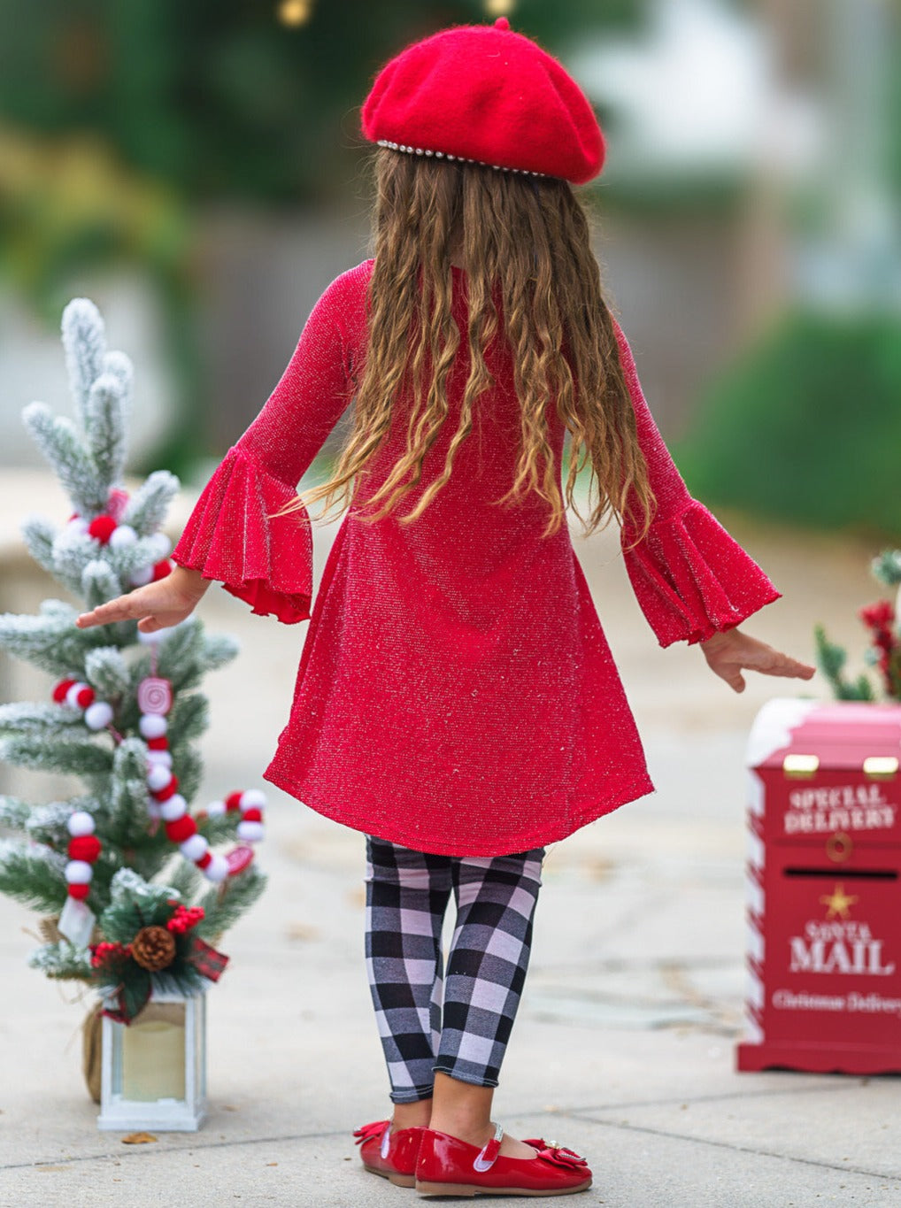 Autumn Glow Red Tunic Top And Gingham Legging Set