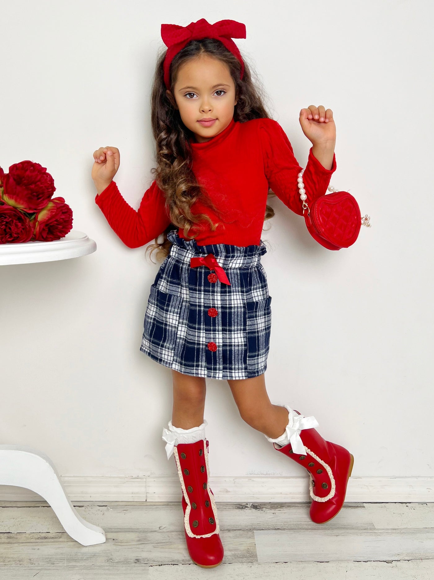 Mia Belle Girls Top and Plaid Skirt Set | Girls Fall Clothes