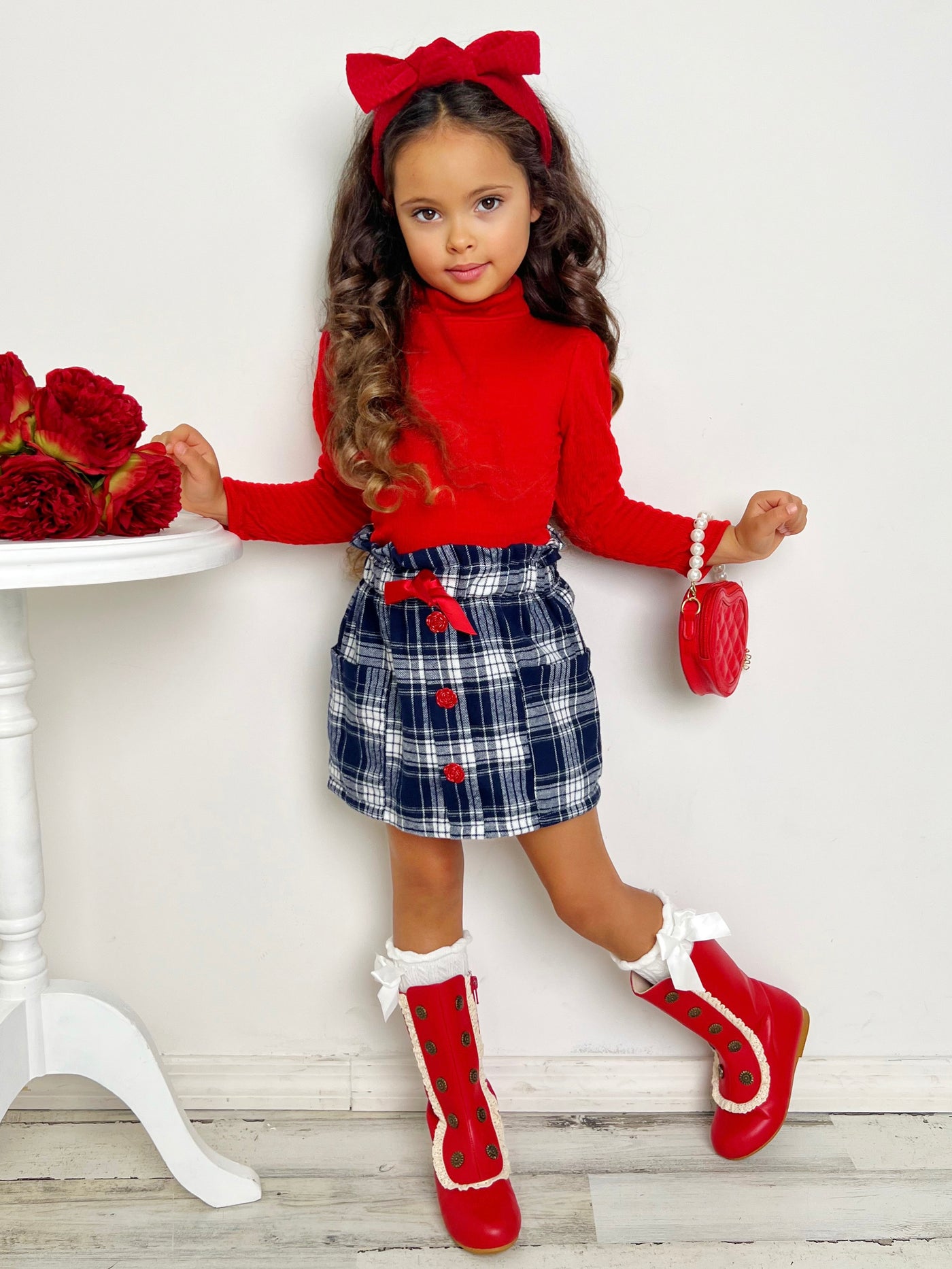 Mia Belle Girls Top and Plaid Skirt Set | Girls Fall Clothes