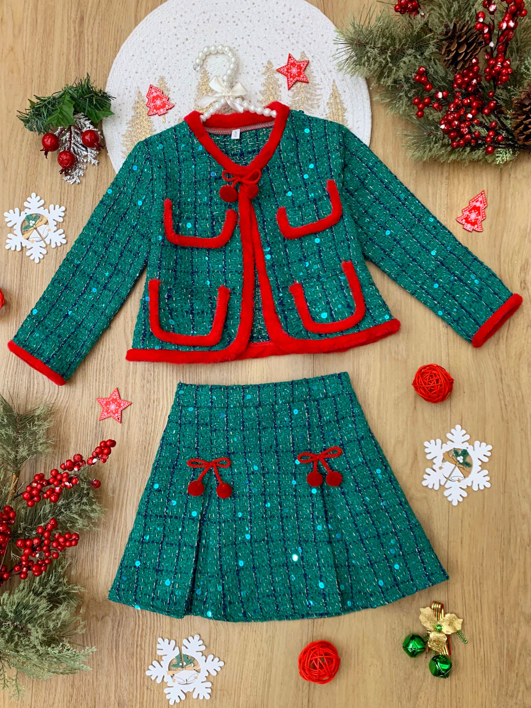 Made For Fashionistas Sequined Tweed Blazer and Skirt Set