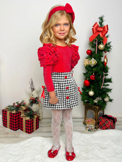 Mia Belle Girls Rosette Sleeve Top & Skirt Set | Girls Winter Outfits