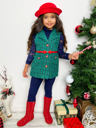 Mia Belle Girls Lace Top, Vest & Legging Set | Girls Winter Outfits