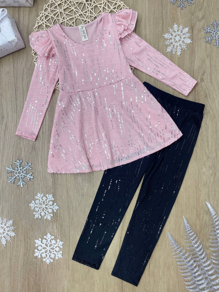 Shine Bright Shimmer Pink Ruffle Top and Legging Set