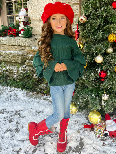 Toddler Sweaters | Tiered Sleeve Cable Knit Sweater | Mia Belle Girls