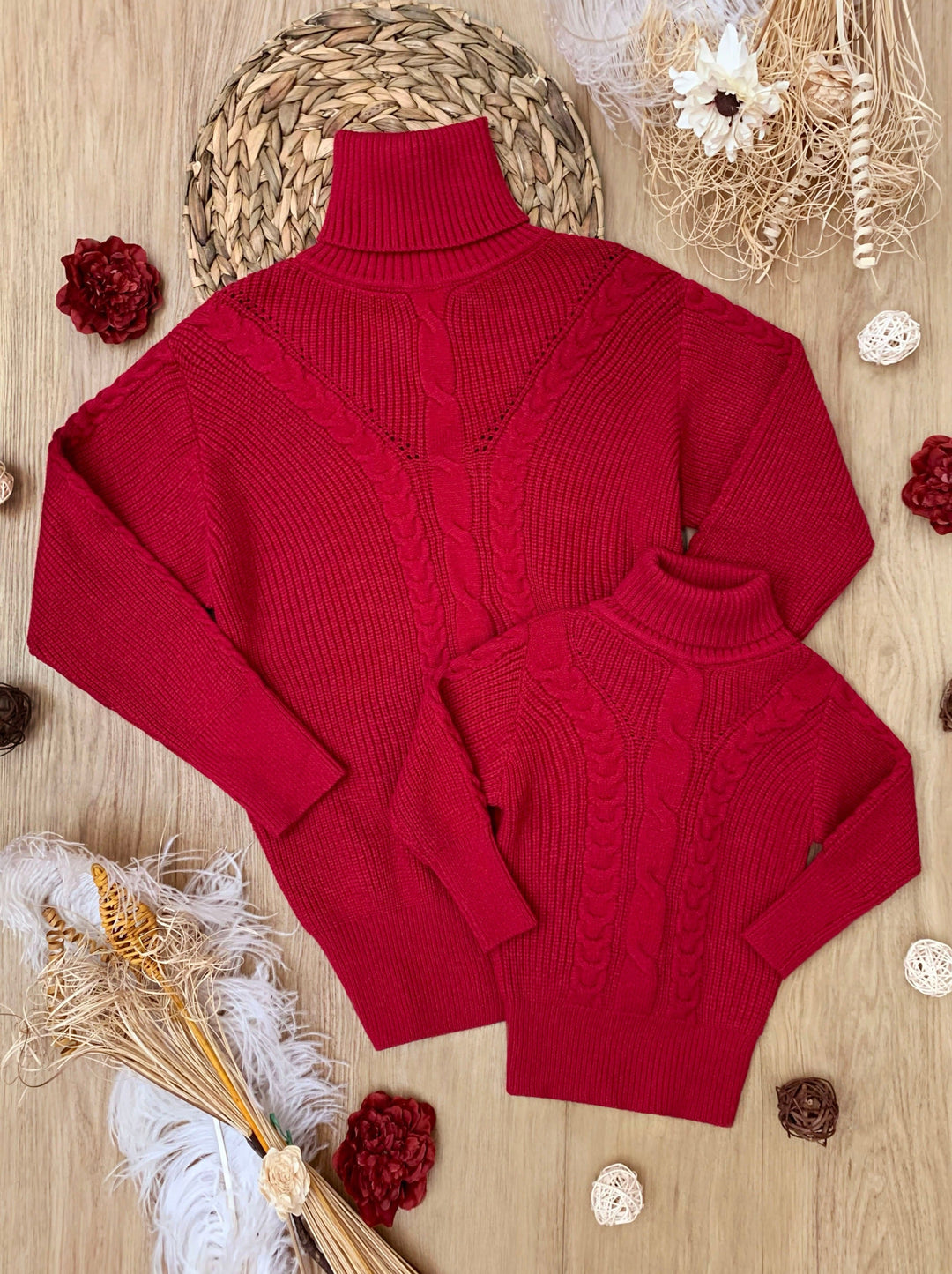Mommy and Me Red Oversized Cable Knit Sweater – Mia Belle Girls