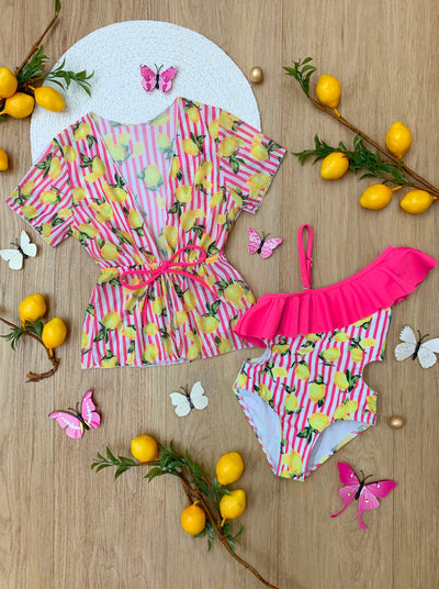 Mia Belle Girls Striped Lemon One Piece Swimsuit | Toddler Swimsuits