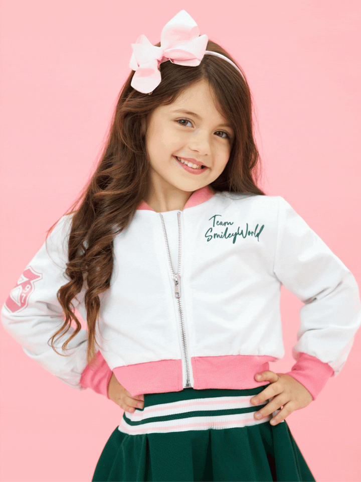 SmileyWorld Happiness Engaged Sporty Cropped Bomber Jacket