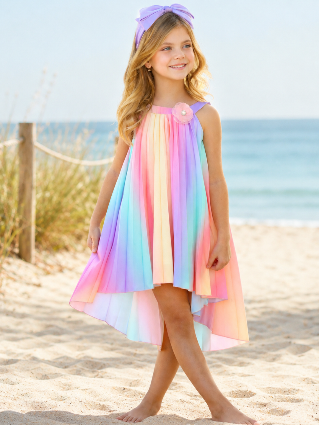 Rainbow Pleated Hi-Lo Swing Dress Mia Belle Girls