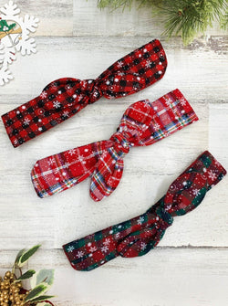 Girls Christmas Themed Plaid Bowtie Headband