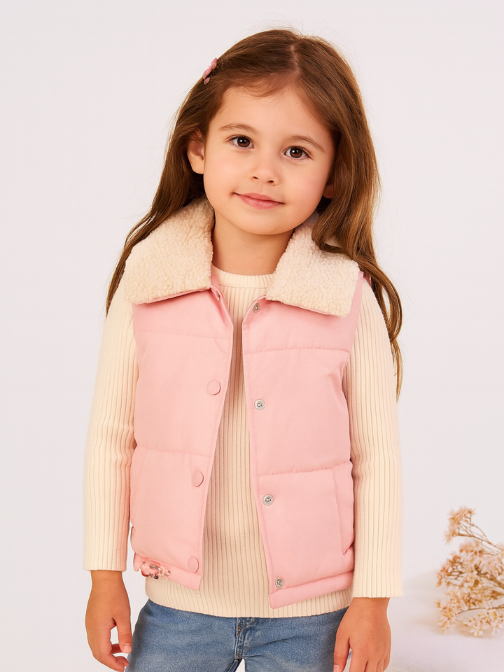 Cozy Pink Single-Breasted Fleece-Lined Thermal Vest