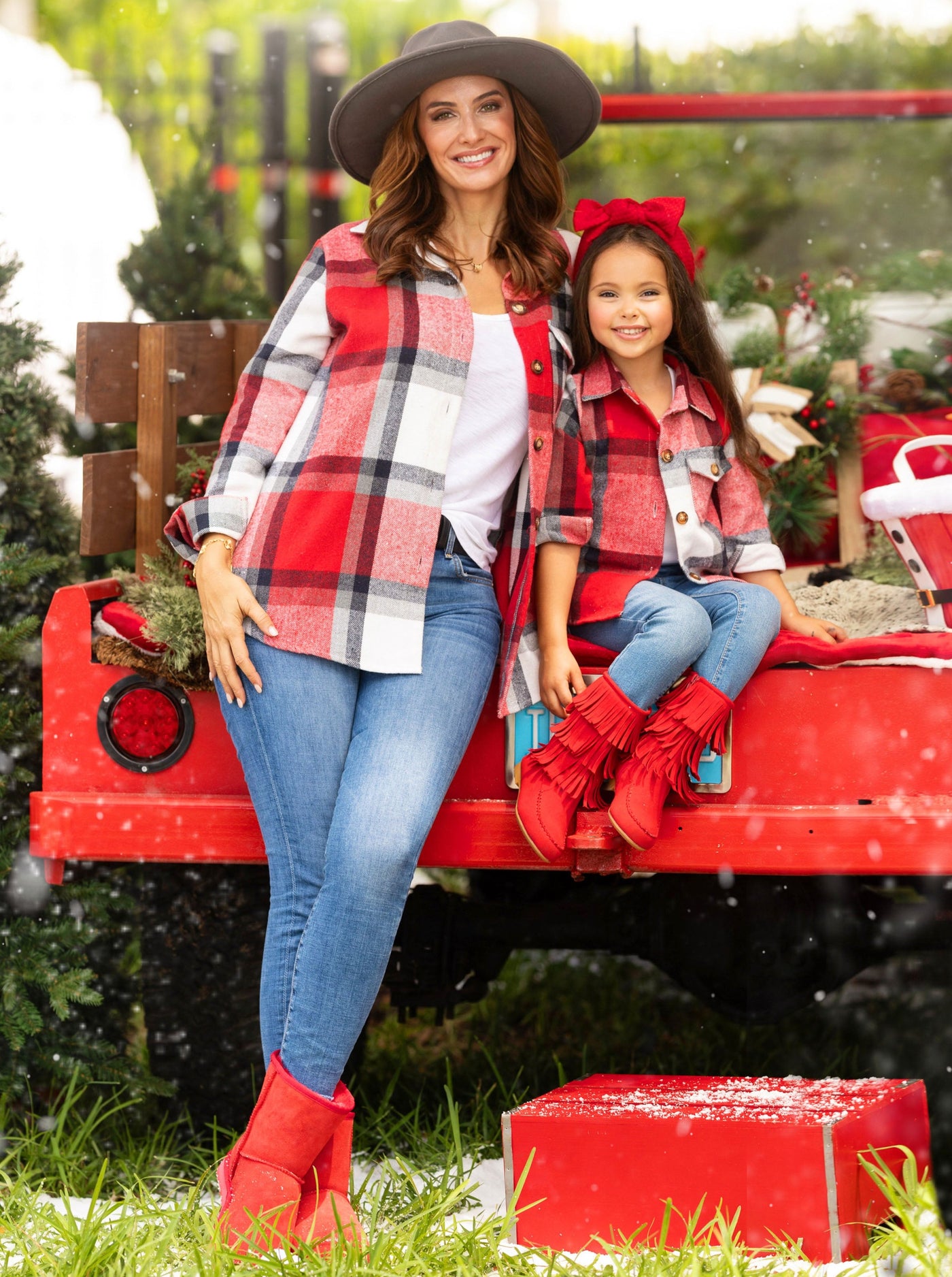 Mia Belle Girls Red Flannel Long Sleeve Shirt | Mommy and Me Tops