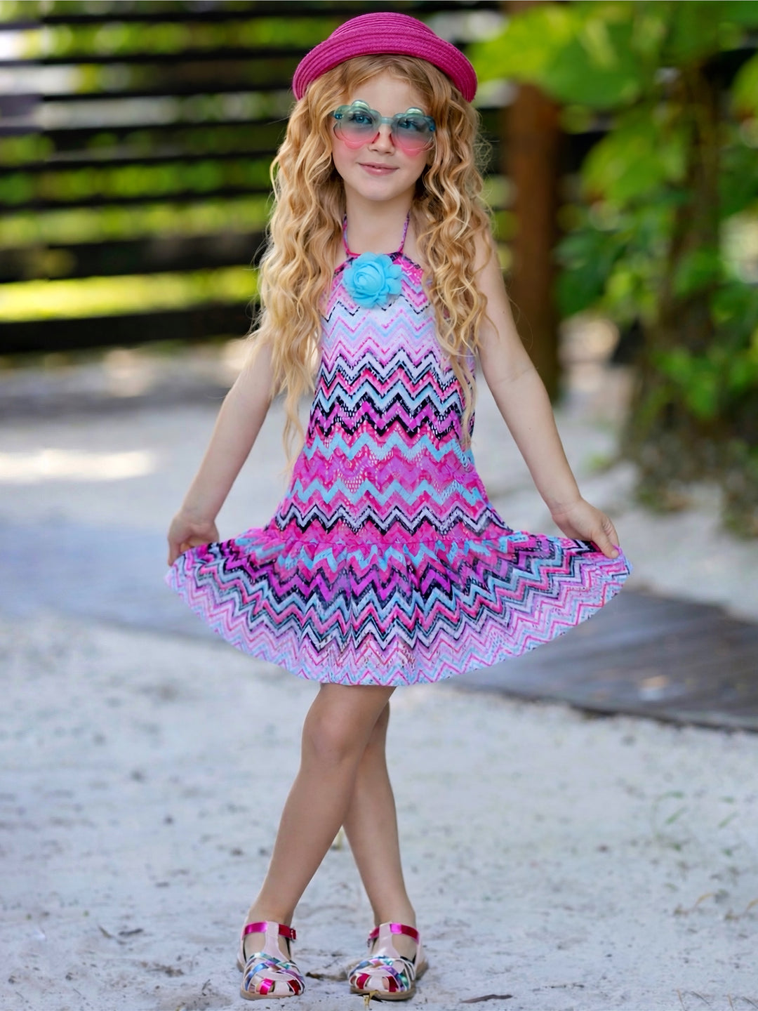 Tropical Tides Halter Ruffle Dress