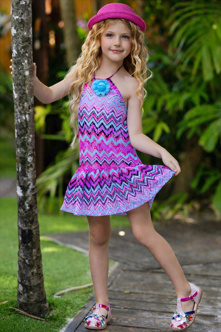 Tropical Tides Halter Ruffle Dress