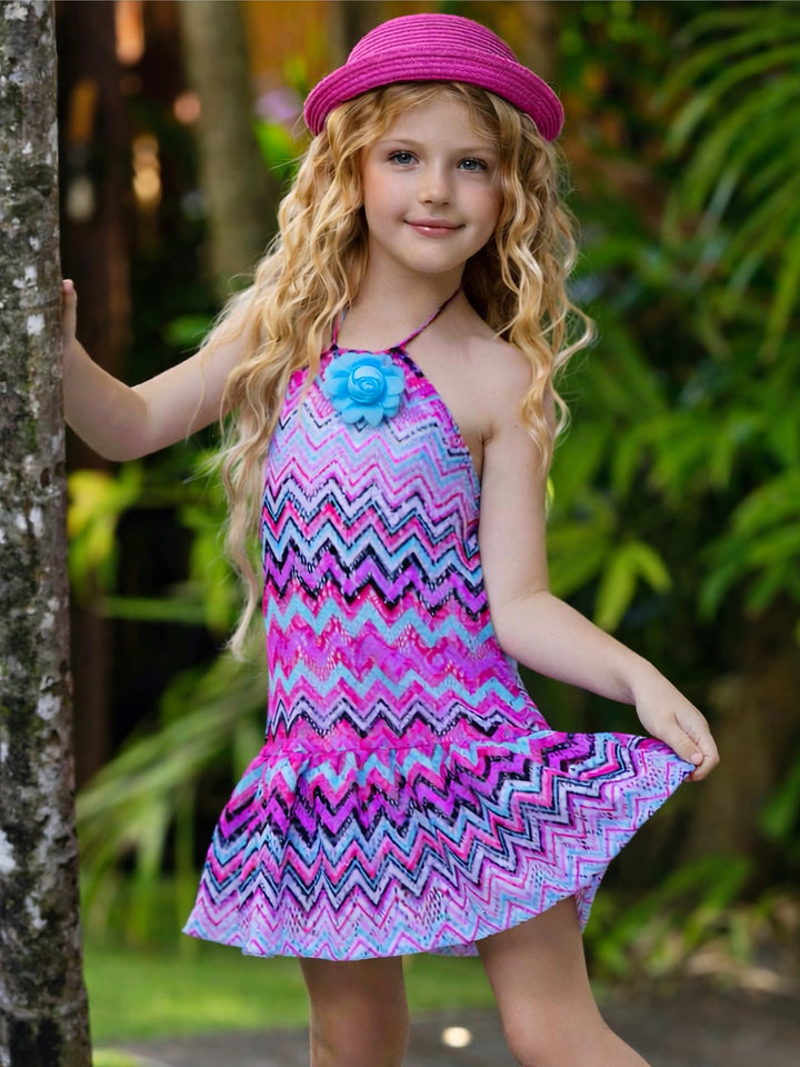 Tropical Tides Halter Ruffle Dress