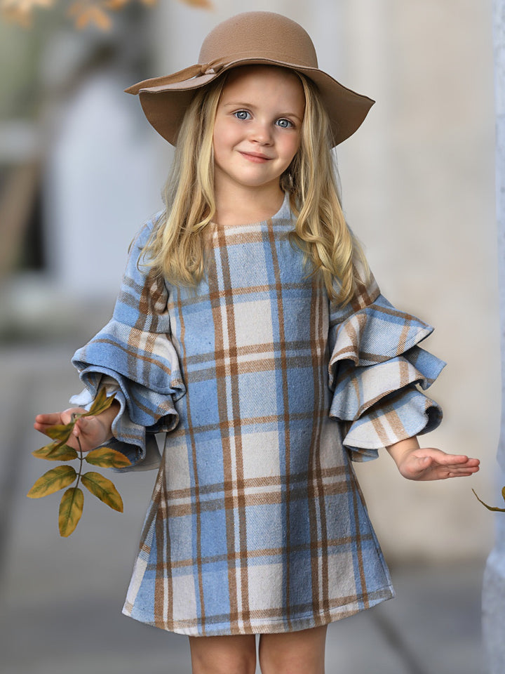 Adorable Plaid Tiered Sleeve Sweater Dress