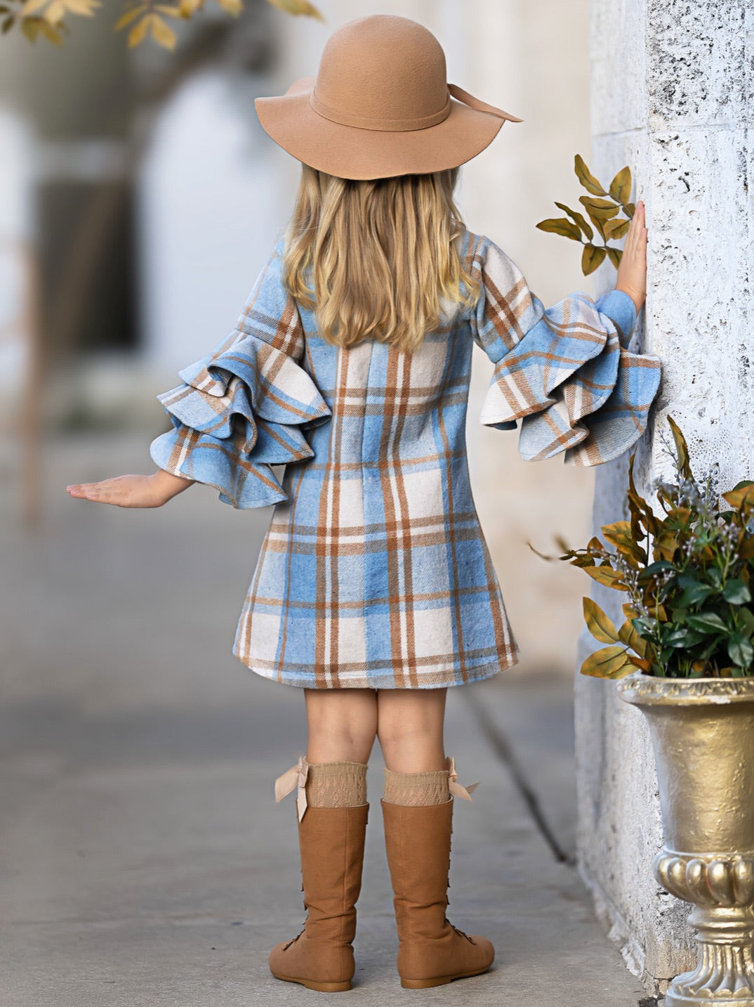 Adorable Plaid Tiered Sleeve Sweater Dress