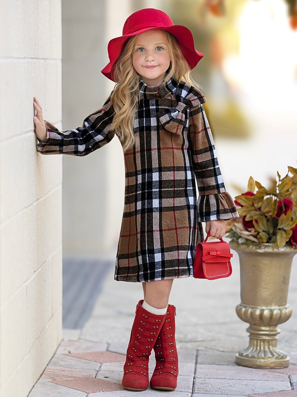 Classic Plaid Long Sleeve Shift Dress