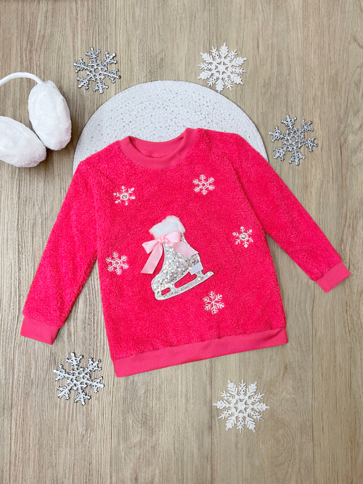 Twinkle Sequin Ice Skate Fuzzy Sweater