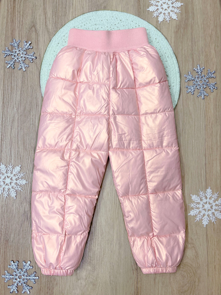 Icy Pink Puff Quilted Metallic Puffer Pants