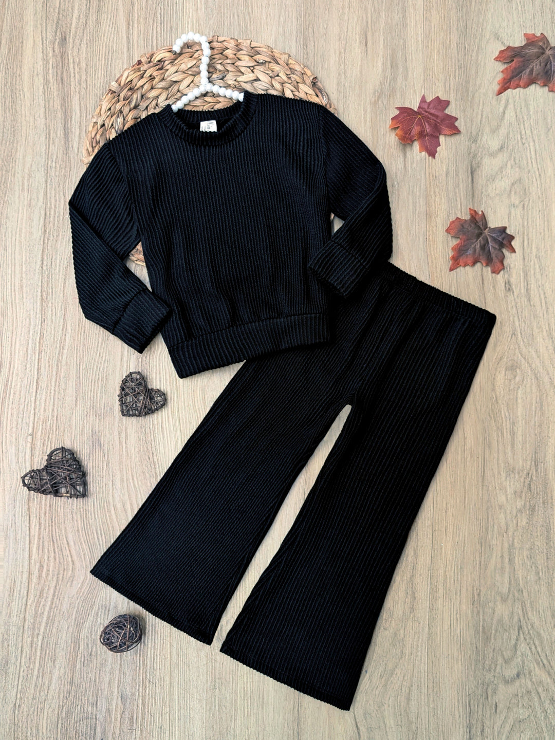 Chic In Black Ribbed Top and Pant Lounge Set