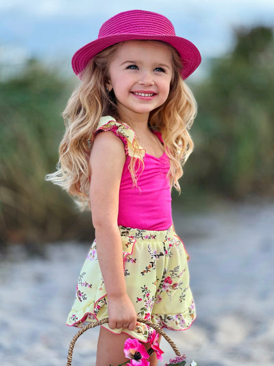 Mia Belle Girls Floral Top and Ruffle Short Set | Girls Spring Outfits