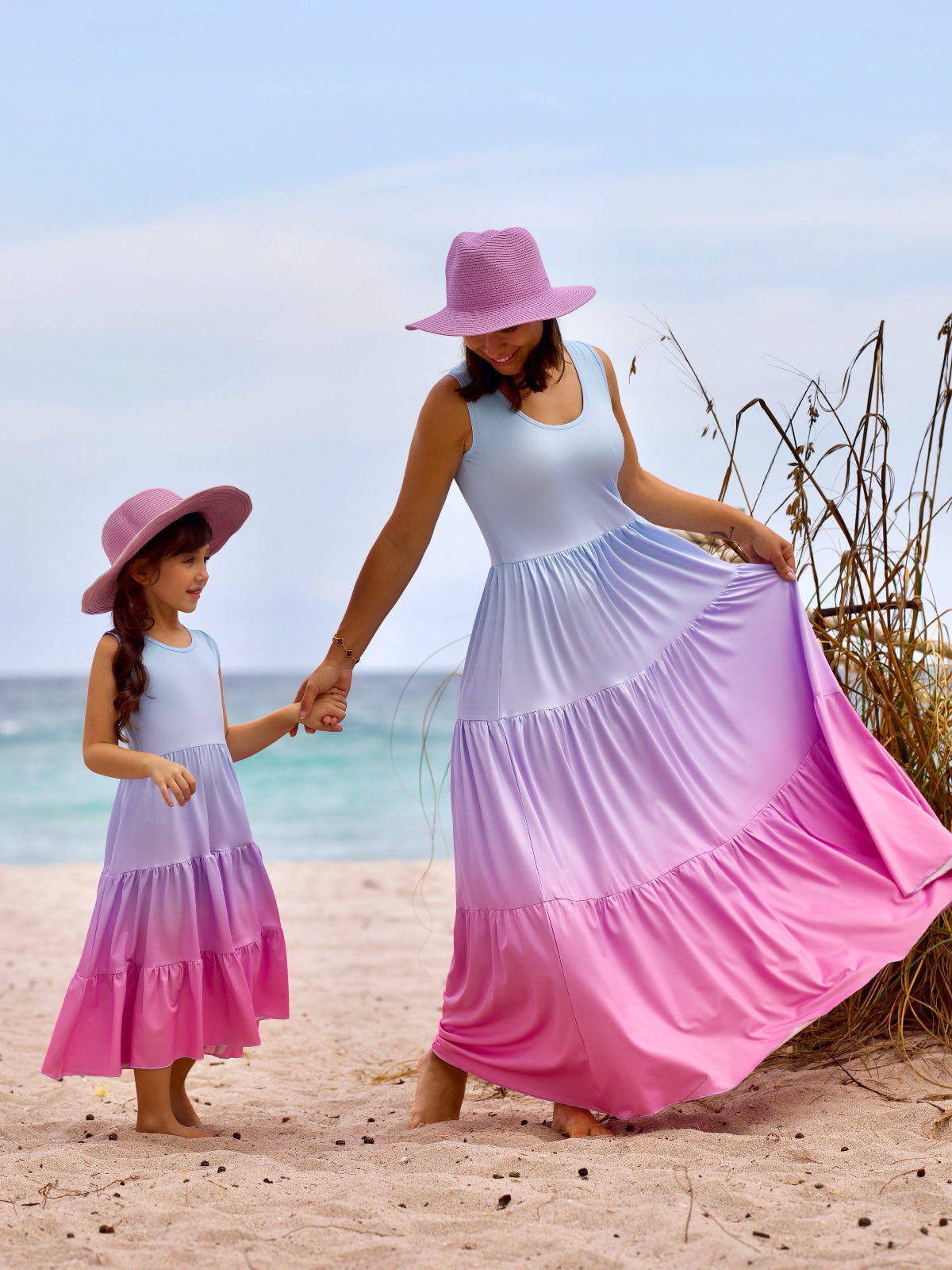 Mommy and Me Pastel Ombre Tiered Maxi Dress Pink / Mom-XXL Mommy and Me Pastel Ombre Tiered Maxi Dress Pink / Mom-XXL